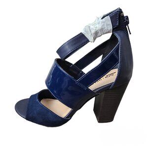 Leila Stone Suede Strappy Block Heel Blue Sandal New